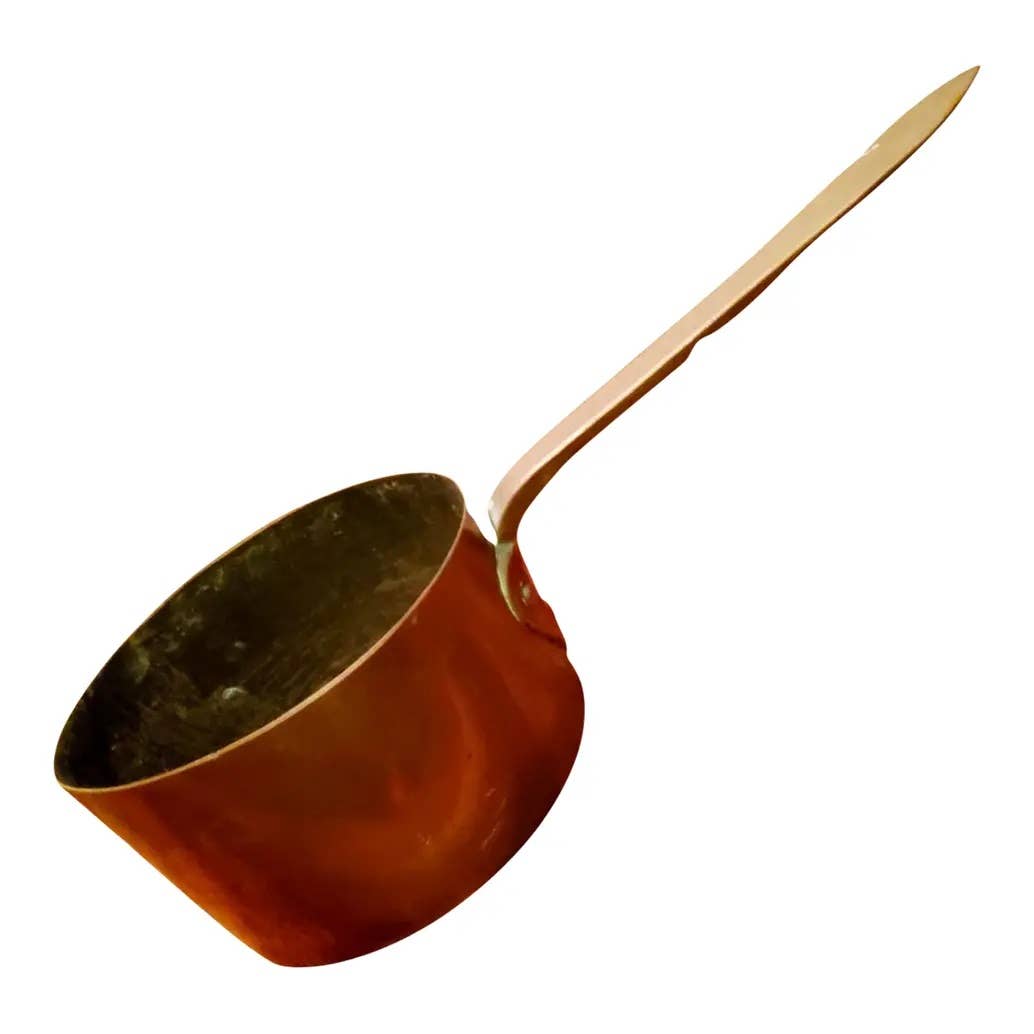 Antique 19th Century Handmade Solid Copper Pot w/Brass Handles Dovetail Seam
