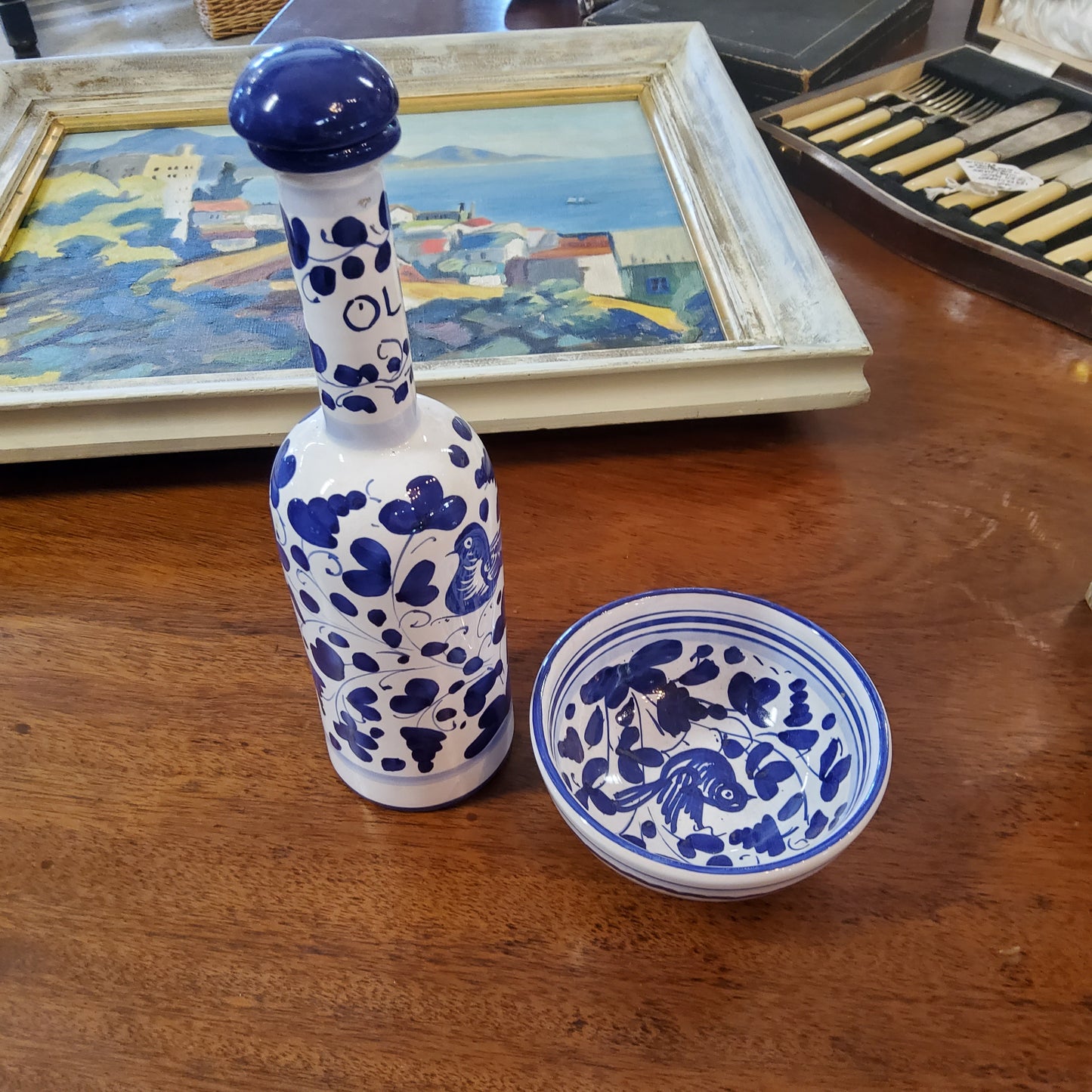 Ceramic Oil carafe and bowl