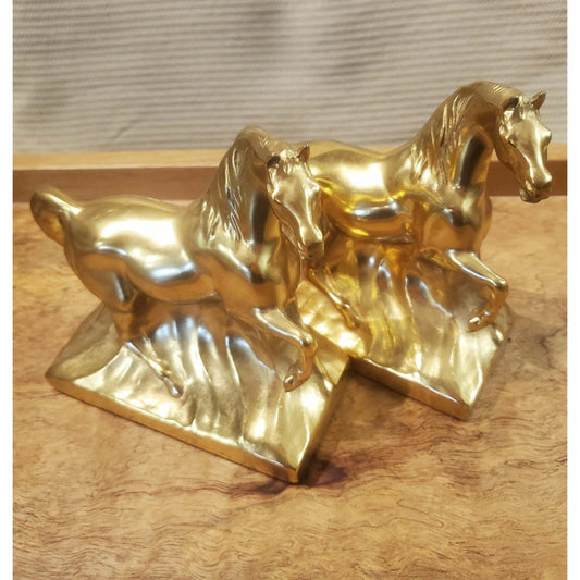 Vintage 1960s Gilded "Running Free" Bookends - a Pair