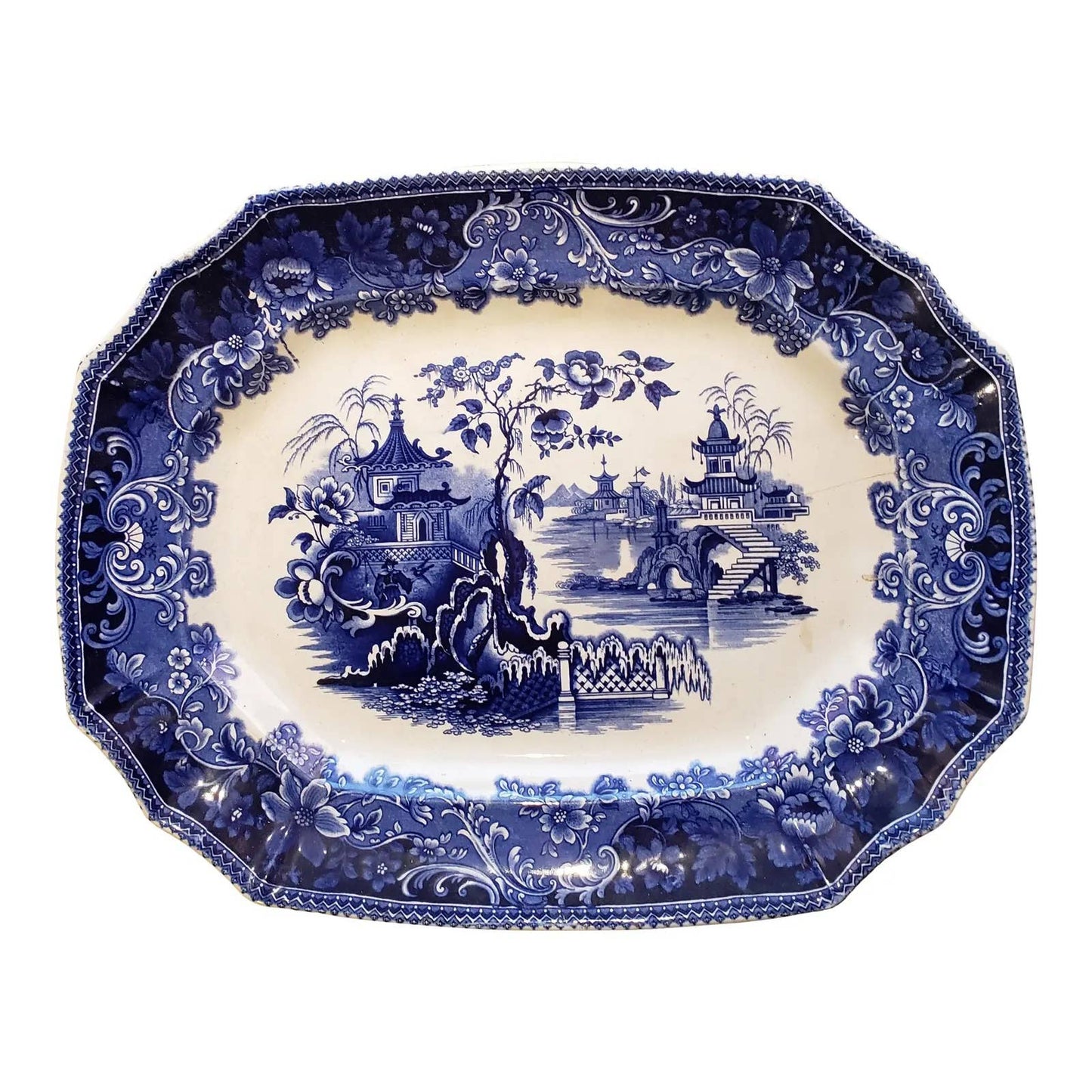 Early 1800s J and G Alcock Flow Blue "Circassia" Platter