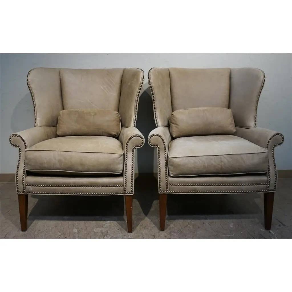 Ferguson Copeland, Ltd, Nail Studded Suede Upholstered Lounge Chairs - a Pair