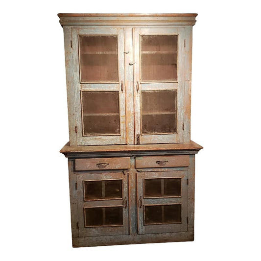 Early 19th Century Rustic Painted Stepback Cupboard